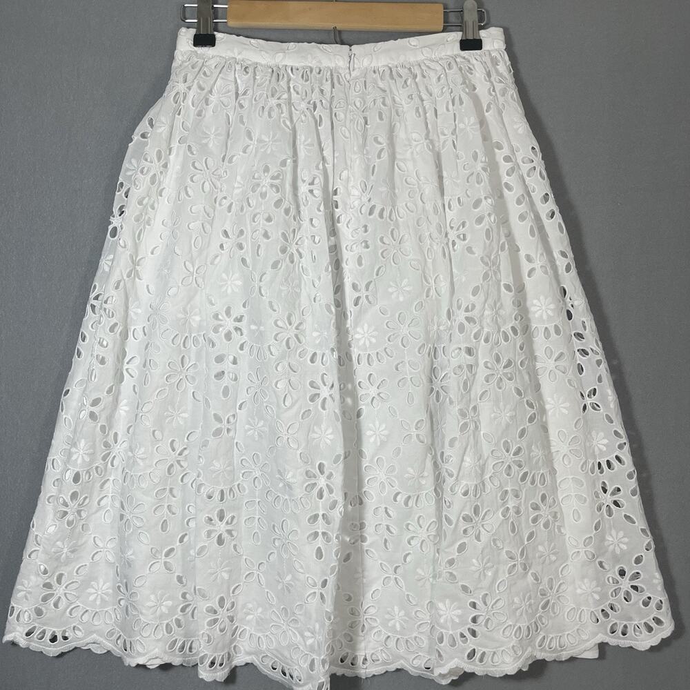 J.Crew Full Midi‎ in White Lined Embroidered Eyelet A-line Skirt 2 - Picture 6 of 11
